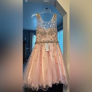 Blush and beaded strapless prom or cocktail dress. Size large